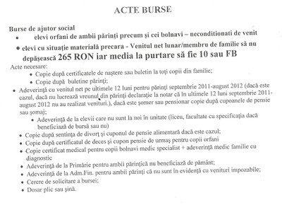 Actele necesare pentru BURSE de ajutor social (pt. copiii orfani, bolnavi sau cu situaţie materială precară)